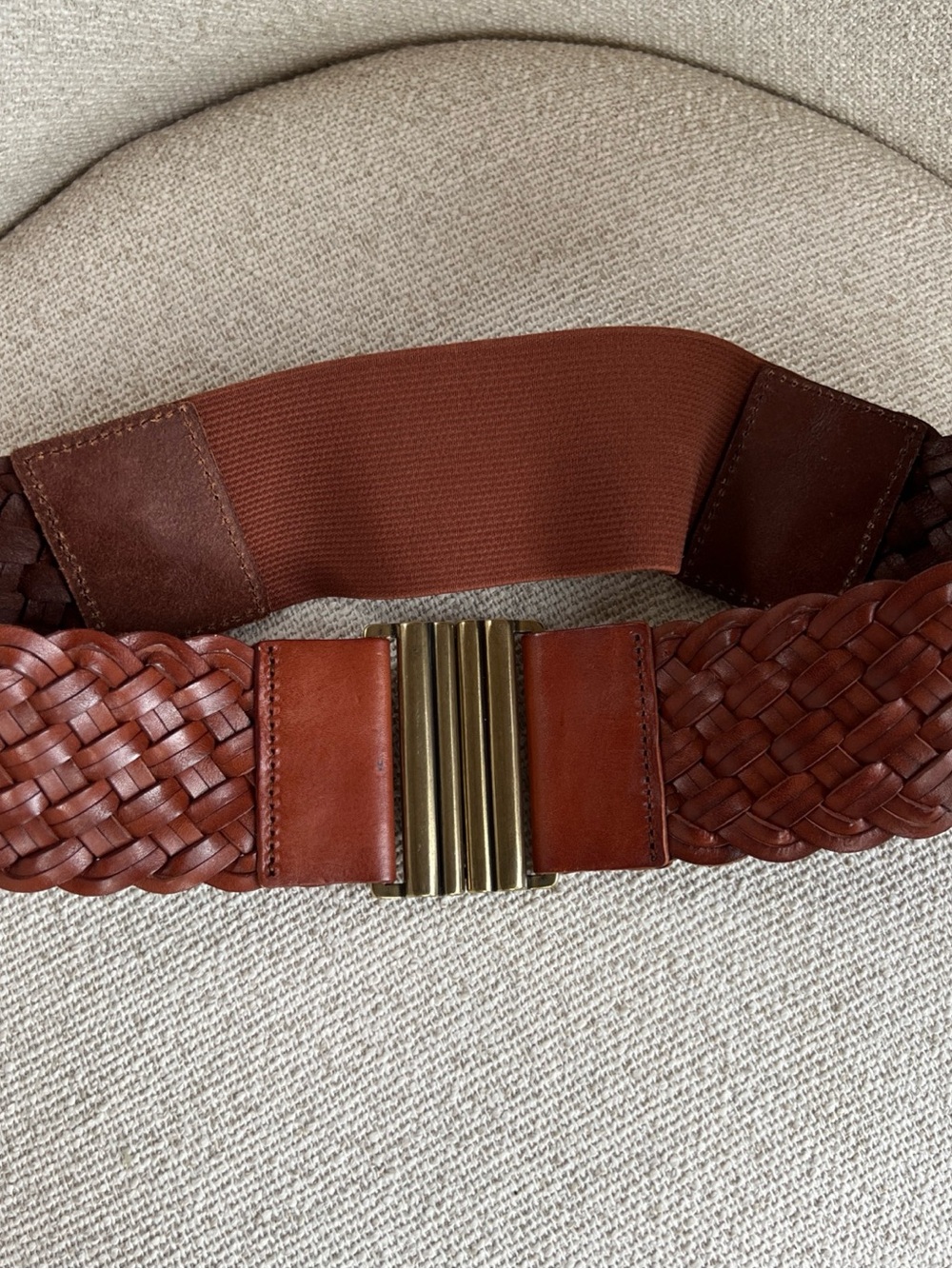 Woven Leather Elastic Waist Belt - Brown